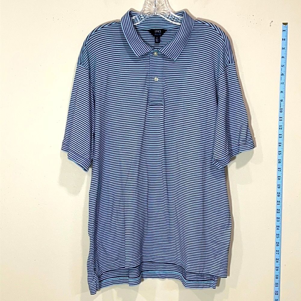 Blue Striped Golf Polo By LINCS David Chu. Size Large.